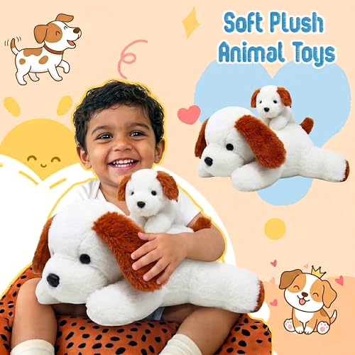 Image of Tickles Adroable Lying Dog with Baby Soft Stuffed Plush Animal Toy for Kids Boys & Girls Birthday Gifts (Size: 48 cm Color: White)