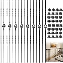 Iron Balusters for Staircase 30 Pack, Wrought Iron Balusters, 1/2" Hollow Single Basket Stair Spindles Stair Balusters, Metal Balusters for Decks W/ 60 Pack Baluster Shoes