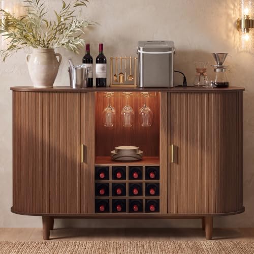 VASAGLE Storage Cabinet, Sideboard with LED Lights and Power Strip