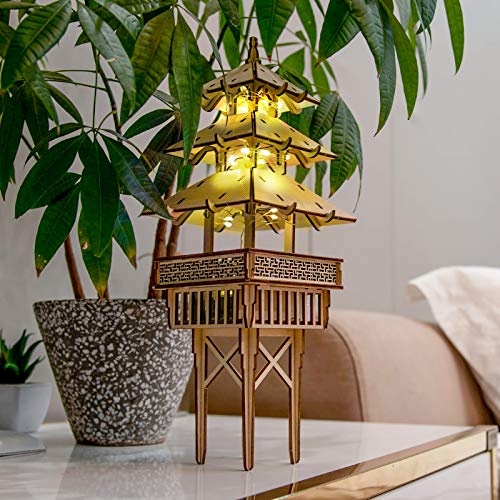 COTYNI Tower of Serenity 3D Wooden Puzzle for Adults & Kids - DIY Wooden Miniature Model Kits Puzzle with LEDs Perfect As Home & Plant Decor Or Model Kits for The Family