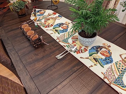 Dada Bedding Rustic Tapestry Table Runner - Dancing Women Festive Celebrate Kwanzaa African Ethnic Culture - Farmhouse Cotton Linen Woven Kitchen Dining Mats - 13" X 90" #TOP5