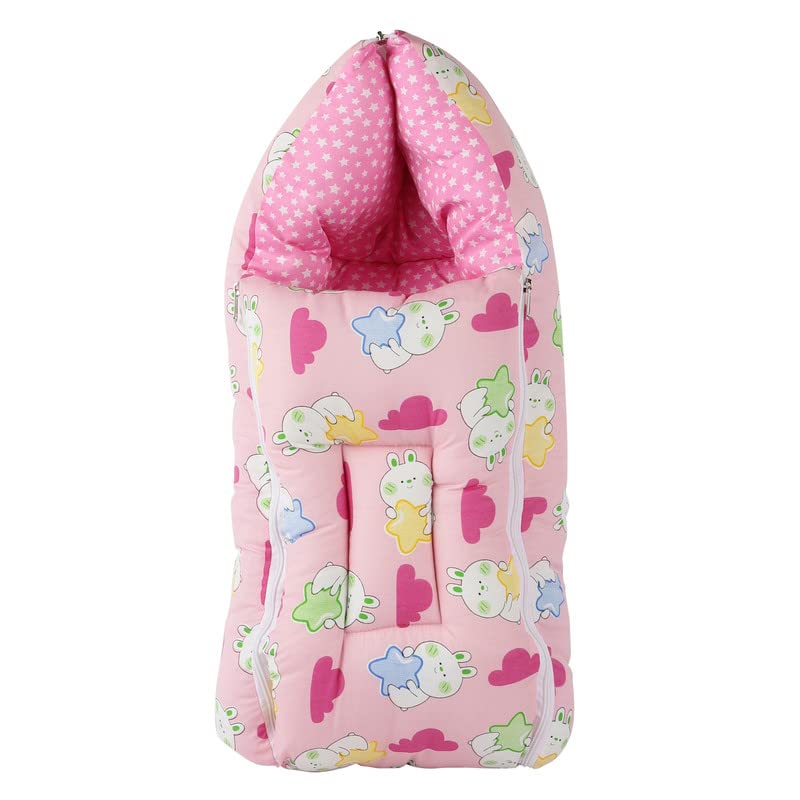 Image of VOIDROP Printed Pink 3 in 1 Baby Sleeping Bag & Carry Nest | Cotton Bedding Set for Infants & New Born Baby | Portable /Travel & Skin Friendly | 0-6 Months