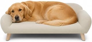 Sam's Pets Akkeri 39in Linen Pet Couch Wood Legs Cream