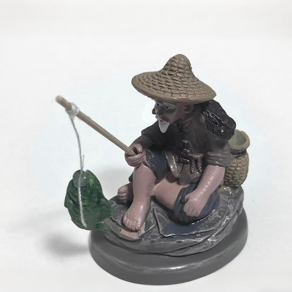 Mini figuras de pescador en miniatura, estatua de cerámica china de lodo, vintage, adorno de resina para pecera, bonsái, figura de paisaje en
