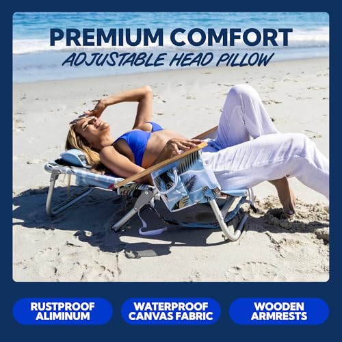 Image of SUN NINJA Portable Folding Beach Chair for Adults, 5 Recline Positions