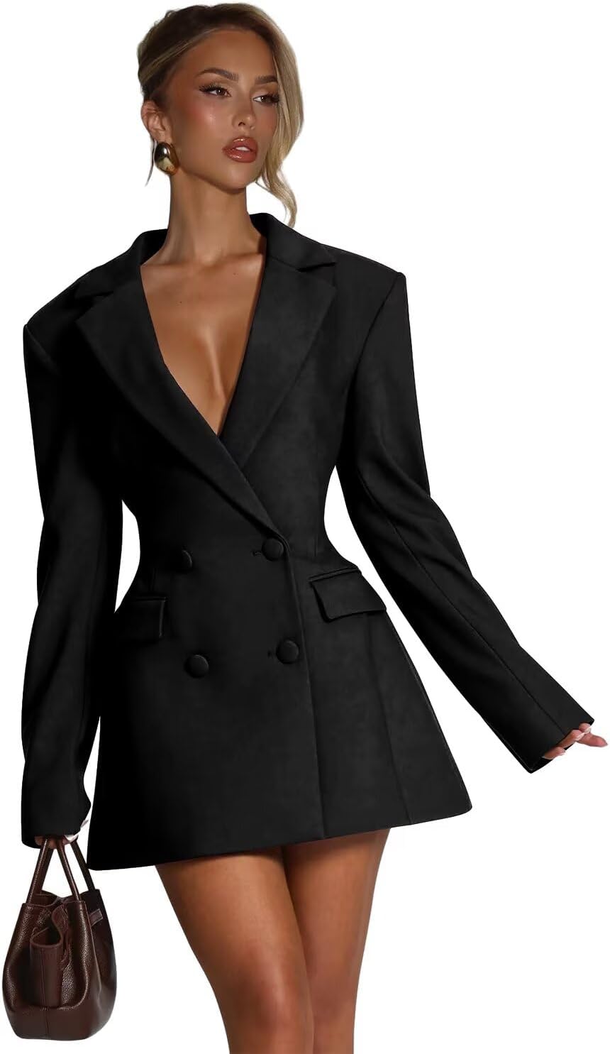 Blazer Dress for Women Sexy Elegant Notch Lapel Short Bridesmaid Dresses for Wedding Double Breasted Jacket Dress