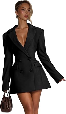 Blazer Dress for Women Sexy Elegant Notch Lapel Short Bridesmaid Dresses for Wedding Double Breasted Jacket Dress