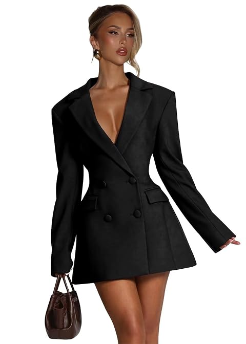 Blazer Dress for Women Sexy Elegant Notch Lapel Short Bridesmaid Dresses for Wedding Double Breasted Jacket Dress