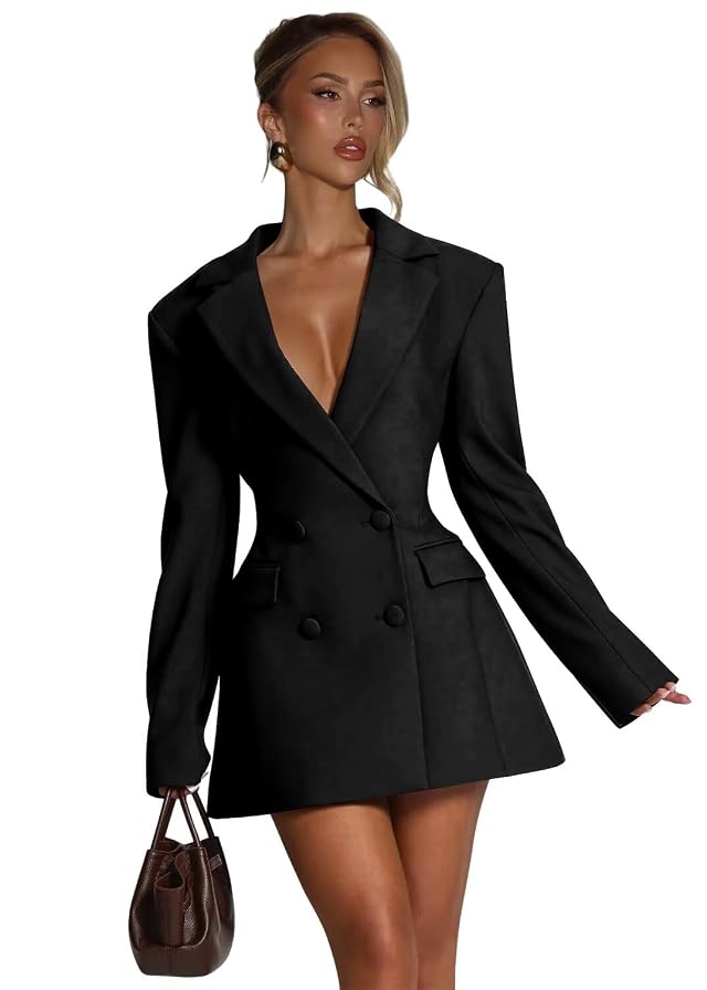 Blazer Dress for Women Sexy Elegant Notch Lapel Short Bridesmaid Dresses for Wedding Double Breasted Jacket Dress