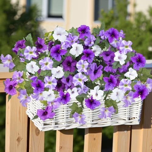 Artificial Fake Flowers for Outdoor Plants Decoration,4 Pcs Faux Petunias Flowers P...