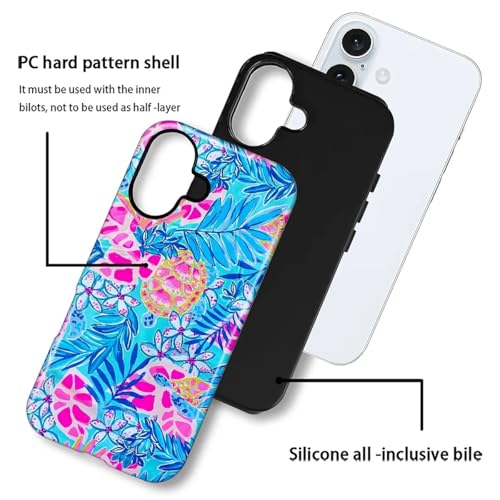 Compatible with iPhone 16 Case - Dual-Layer Protection, Hard Shell with Silicone Interior,Slim Scratch Resistant Shockproof for Woman Men - Turtles Paradise Tropical Floral by Generic - Used condition - Image 3