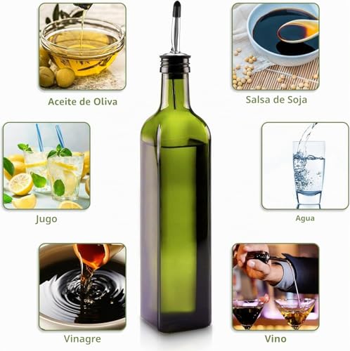 Miniatura 5 de Showvigor Aceitera de Vidrio, 500 ml Botella Dispensadora Aceite con Embudo, Tapa Antiincrustante, Botella Aceite para Cocina y Barbacoa (Verde) | Para cocina y barbacoa (verde)