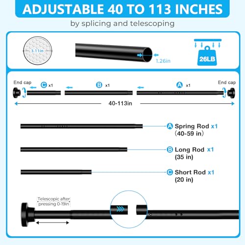 Image of MEXAU Black Shower Curtain Rod 40-113 Inch