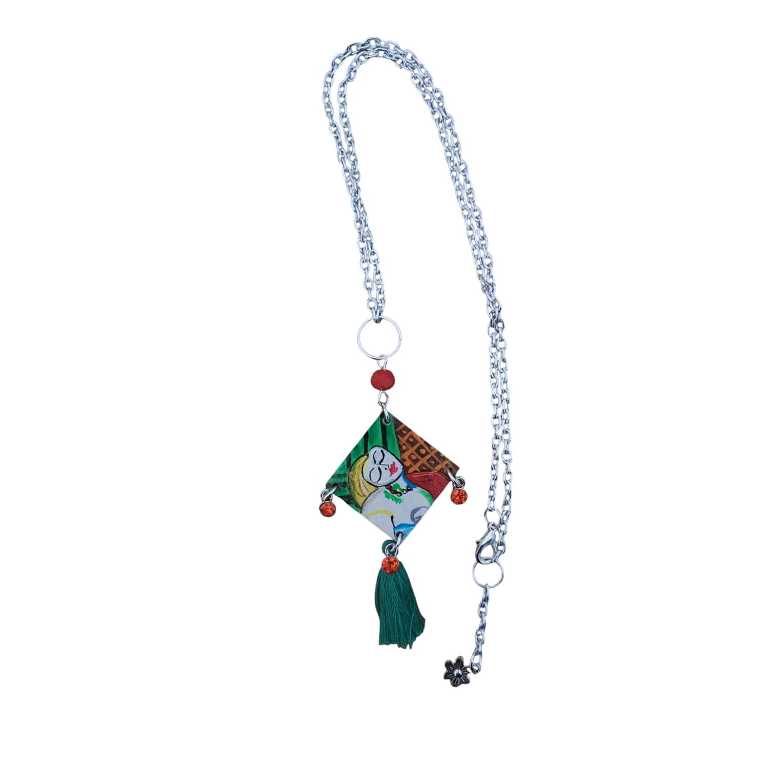 Arte Lisanti Collar con colgante pintado a mano – El sueño de Picasso – Collar con colgante pintado a mano, medallón de madera pintado a mano, joya elegante en madera totalmente pintada
