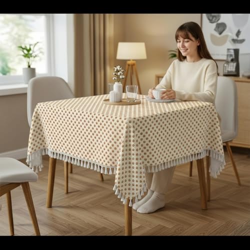 Image of Amazon Brand - Umi Microfiber Cotton Table Cloth Pack of 2 for 4-Seater Dining Table | 45 x 60 Inch Rectangular Printed Table Cover with Tassels | Washable, Durable,Reusable Dining Table Cover