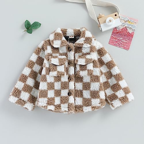 Toddler Baby Boy Girl Fleece Lapel Checkerboard Plaid Button Down Jacket Sherp Coat Fuzzy Shacket Winter Warm Outwear2
