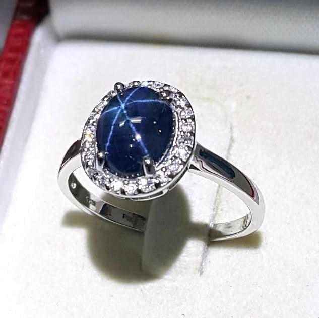 Natural Blue Star Sapphire Ring Handmade 925 Sterling Silver Ring Engagement Blue Star Sapphire Rings For Women