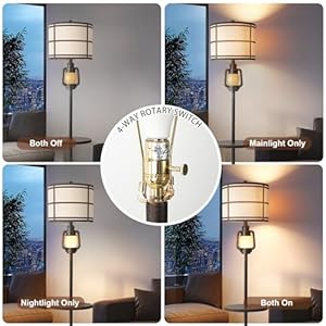 Rustic farmhouse metal tray floor lamp for living room with nightlight vintage tall lamp with linen fabric shade industrial standing lamp for bedroom office home house study bulb included  urban country home decor
