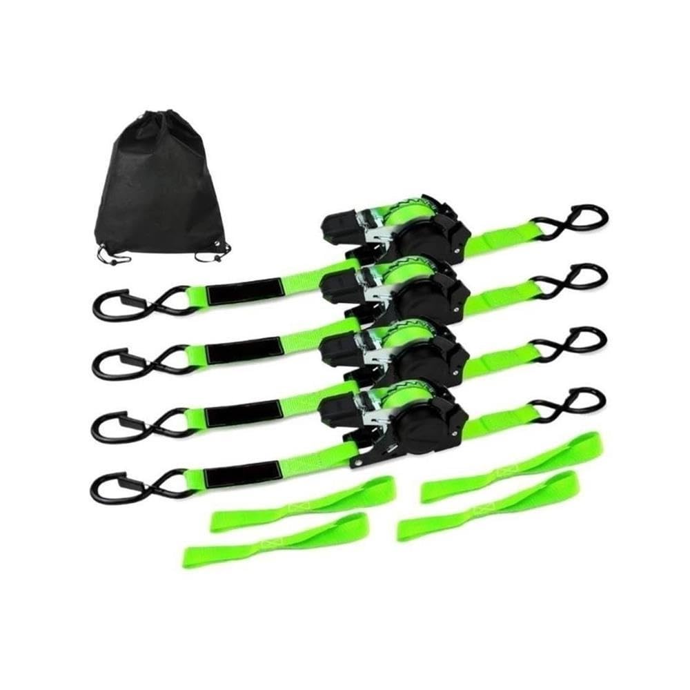 4 Stück Motorrad-Ratschengurte, 2,5 cm x 25 mm Polyester-Frachtgurte(Black)