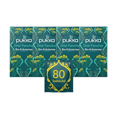 Pukka Tee Set, Bio-Kräutertee 'Drei Fenchel', Süßfenchelsamen, Wilder Fenchel und Fenchelblätter, Für ein gutes Bauchgefühl nach dem Essen, 4er Pack, 80 Teebeutel