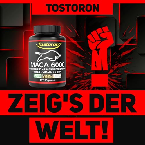 MACA Kapseln hochdosiert + extra stark - 120 Kapseln, Maca Pulver Extrakt, Tribulus terrestris, Pinienrinde, natürliches Vitamin C, Selen, Zink trägt zum Erhalt eines normalen TESTOSTERON SPIEGELS bei
