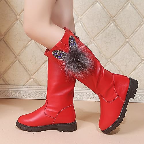 Kids Girls Knee High Heels Boots Leather Lace-Up Waterproof Side Zipper Boots Winter Combat Riding Boots2