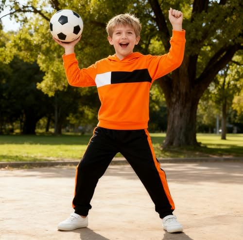 Image of KIDLAGA Toddler Boy Clothes Long Sleeve Hoodie Sweatsuits Tops and Pants Boys Fall Winter Color Block Outfits Set 5-12 Years