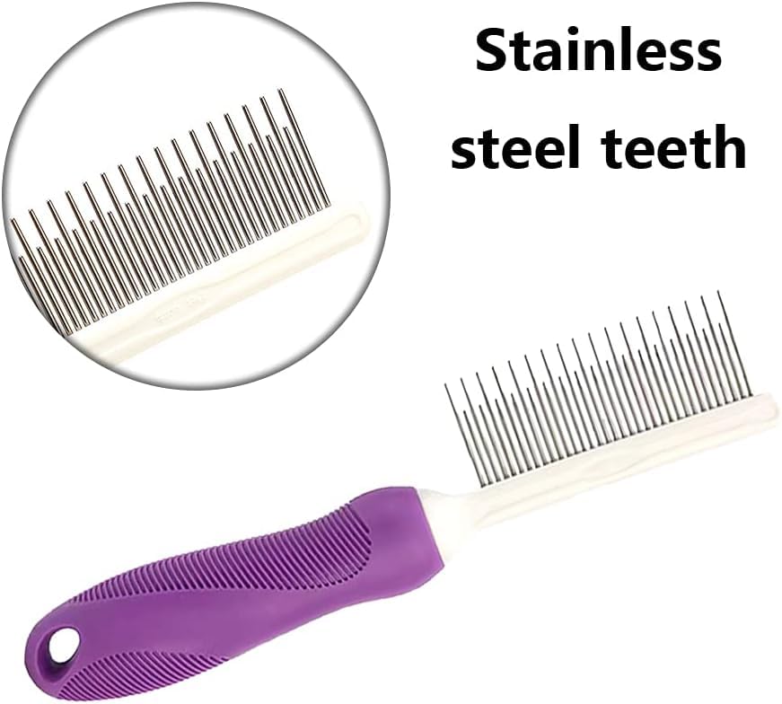 Hsthe Sea Pet Comb Detangler Grooming Tool with Long and Short Stainless Steel Metal Teeth for Dematting Matted Fur Combing Out Knots - Image 3