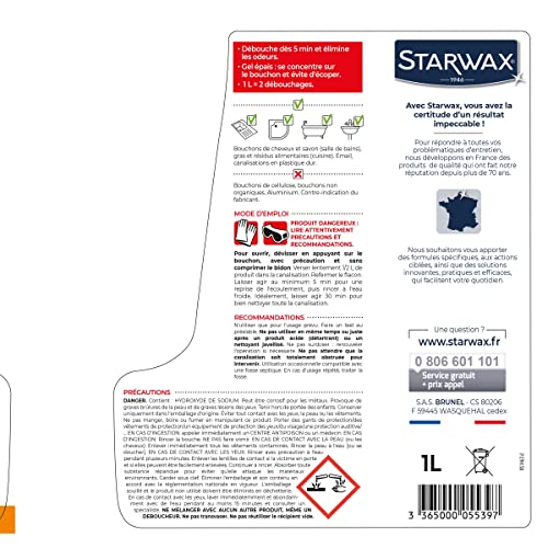 STARWAX Déboucheur Express pour Canalisations - Idéal pour la Maison - Performant et Facile à utiliser
