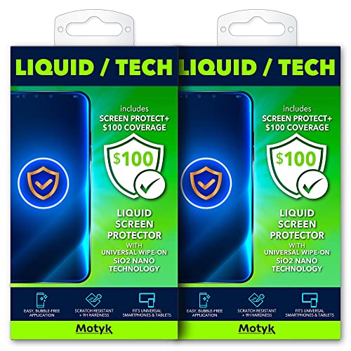 MOTYK Liquid Tech 2-Pack $100 Replacement Guarantee Qmadix Nano Liquid Screen Protector [Scratch Resistant] for All iPhone, iPad, Apple Watch, Samsung Phones - Extreme Liquid Glass Protection