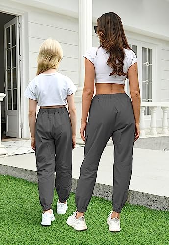 Image of AOWKULAE Girls Cargo Pants Drawstring Jogger Pants,Grey,13-14Y