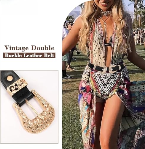 Women's Vintage Western Genuine Leather Belt Black Waist Belt for Pants Dresses2