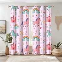 SeseBee Girls Unicorn Bedroom Curtains 2 Panels Set Colorful Cartoon Rainbow Blackout Drapes | Whimsical Nursery & Girls Bedroom Window Decor