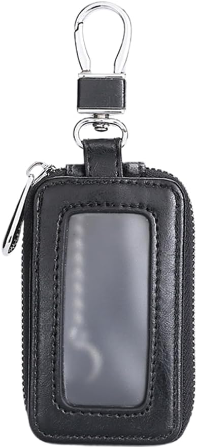 Custodia in Pelle per Chiave dell'auto, Portachiavi in Pelle, con Gancio in Metallo e Cerniera, con Finestra Trasparente, Nero