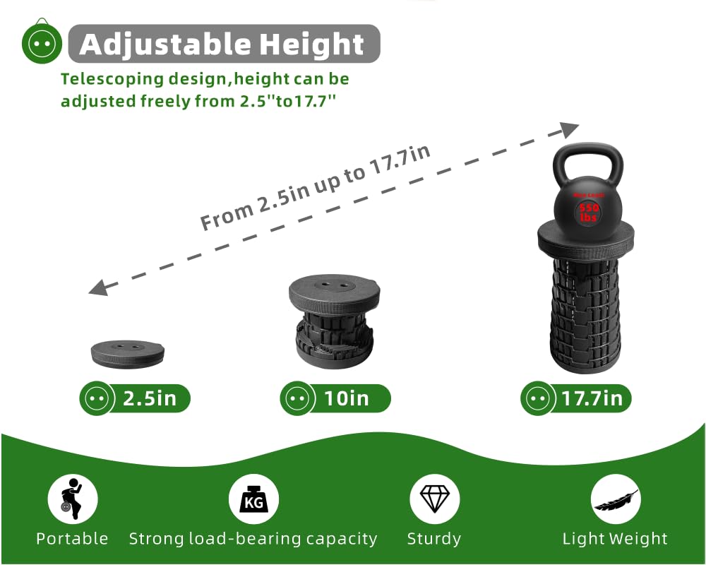 Generic Collapsible Folding Stool Camping Fishing BBQ – Upgraded Sturdy Foldable Stool with Load Capacity of 500lbs, Telescopic Folding Stool Retractable Stool 2-Pack, Large, Black, SLT-C-001-2