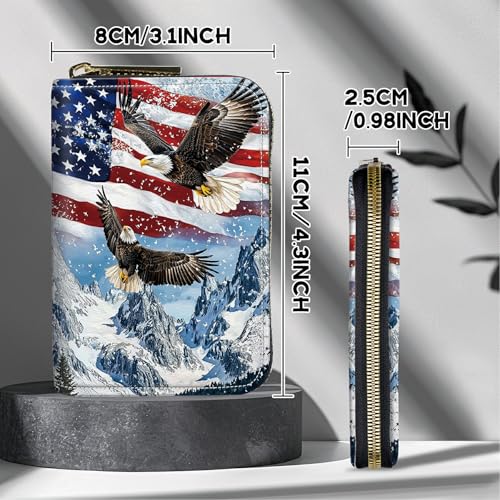 Image of Cute Credit Card Holder with Zipper, Eagle Iceberg American Flag RFID-Blocking Card Case Small Wallet for Women Men, Multi-slot Card Organizer Case Travel Accordion Wallet