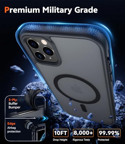 Image of FNTCASE for iPhone 11 Pro-Max Case: Matte Magnetic Phone Cases Compatible with Magsafe Slim Anti Yellowing Military Grade Drop Protection Rugged Protective Translucent Cell Phone Cover (C-Black)