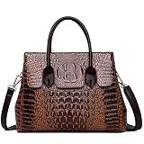 Women Satchel Handbags Top-Handle Bags fuax Leather Embossed Crocodile pattern shoulder bag, Brown, Large