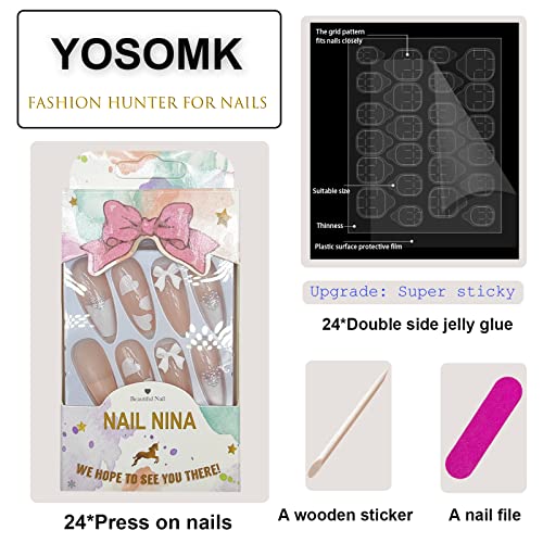 Yosomk 3D Press On Nails Long White Pearl Heart Cute Fake Nails With Designs Glossy False Nails For Women Girls Stick On Nails With Glue On Acrylic Nail Tips #TOP1