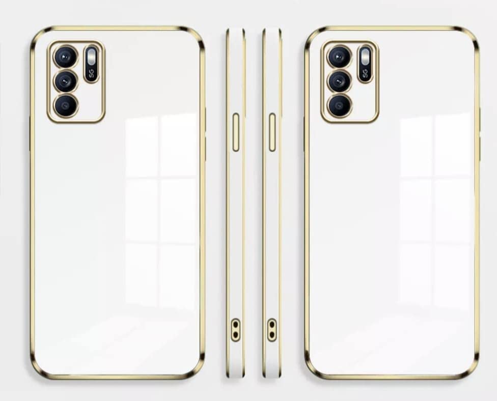 Image of Apurb Store for Oppo A16 Plating Square Gold Frame Phone Case Luxury Soft Silicone Back Cover (for Oppo A16, White)