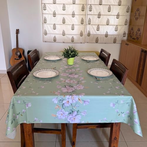Image of Livmodern Premium PVC Waterproof Dining Table Cover 6 Seater (55 by 78 inch) - Modern Elegant Design, Spill Proof & wipeable 140 by 200cm - Floral Garden