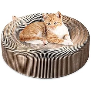 SONYANG Cat Scratcher Lounge Bed Cat Scratcher Cardboard Cat Bed Collapsible Round Shape for Big cat High Density Recycled Corrugated Kitty Scratching