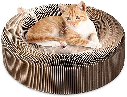SONYANG Cat Scratcher Lounge Bed Cat Scratcher Cardboard Cat Bed Collapsible Round Shape for Big cat High Density Recycled Corrugated Kitty Scratching