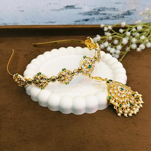 UrbanLuk Ethnic Kundan Hairband Green - Image 5