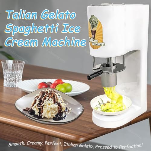 Fablestoryem Spaghetti-Eispresse mit Mehreren Formen und 4 austauschbaren Formen, 420-ml-Trichter/Edelstahl/1-Knopf-Start, 80-W-Gewerbliche Eismaschine für Eisdielen 220V – Bild 3