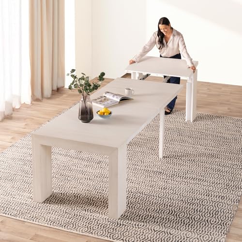 Transformer Table Solid Wood Extendable Dining Table, White - image 1