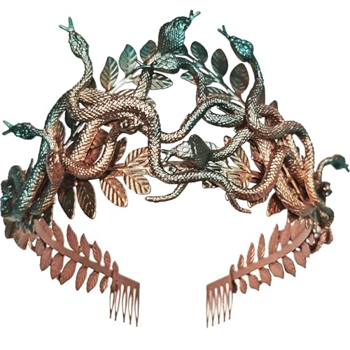 Eioi & Lmnm Greek Medusa Snake Headband for Women Snake Headpiece with Greek Laurel Leaves Serpent Hair Crown Gorgon Medusa Cosplay Accessory for Halloween Festive Photoshoot