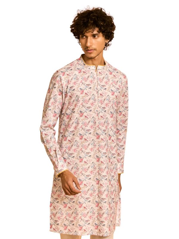 Image of DIWAS BY MANYAVAR Men's Viscose Blend Floral Zip Neckline Kurta (1pc)