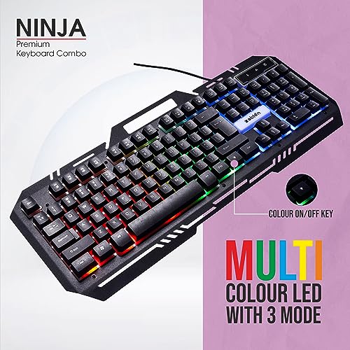Image of Zebion Ninja Gaming Keyboard and Mouse Combo,Braided Cable,Durable Metal Body,Multimedia Keys and Gaming Mouse with 6 Buttons, Multi-Color LED Lights, High-Resolution Sensor with 3200 DPI (Black)