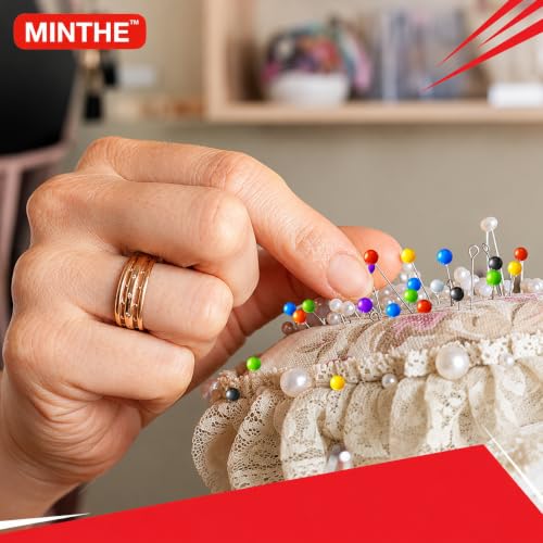 Image of MINTHE 100PCS Sewing Pins for Fabric, Straight Pins Sewing with Pearlized Colored Heads, Quilting Supplies, Pearl, Stick, Corsage, Head